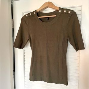 Olive Green Tee with Gold Buttons - White House Black Market